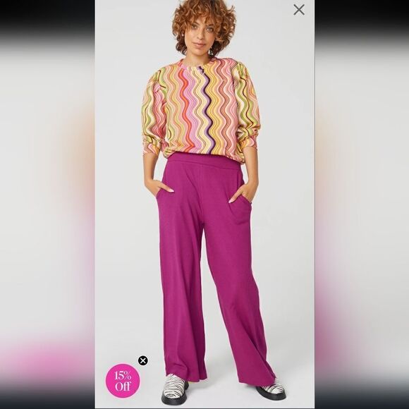 TEREZ Wide Leg Ribbed Pants Raspberry Color NWOT MSRP $162 Small - Picture 1 of 5